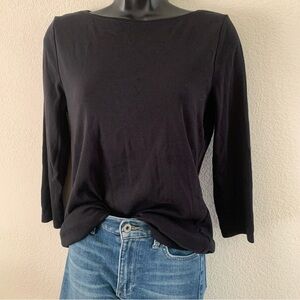 Talbots Pima Cotton Bateau Neck Tee Size Petite Large Black 3/4 Sleeve Pullover